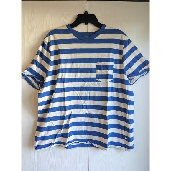 Free Assembly Men's White Blue Striped Short Sleeve Crew Neck T-shirt Size XL/XG - Picture 1 of 5